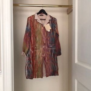 Multi colored crinkle trench coat style jacket.